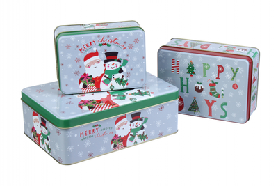 Набір з 3 новорічних коробок "Дід Мороз т а сніговик сіро-зелений фон" 63-1330 фото