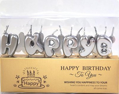 Набір свічок для торту BUBBLES літери "Happy Birthday Срібло" Bubbles-Silver фото