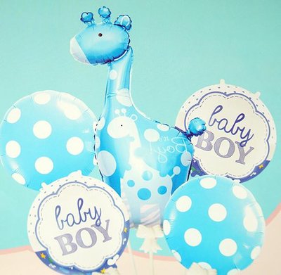 Набор шариков фольгированных Жираф Baby boy (Голубой) 5 шт (Китай) (в инд. упаковке) TZ-B5004 фото