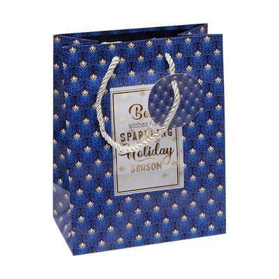 Подарочный пакет маленький "Синий с золотом" 18х23х10 см (1 штука) GB21355 фото