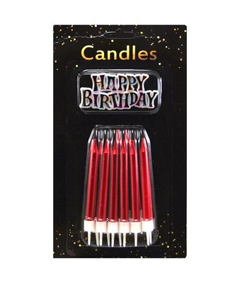 Свічки для торту Великі товсті Червоні металік + Напис Happy Birthday (12 шт) JY-1058 фото