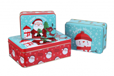 Набір з 3 новорічних коробок "Діди Морози на м'ятно-червоному фоні" 63-1323 фото