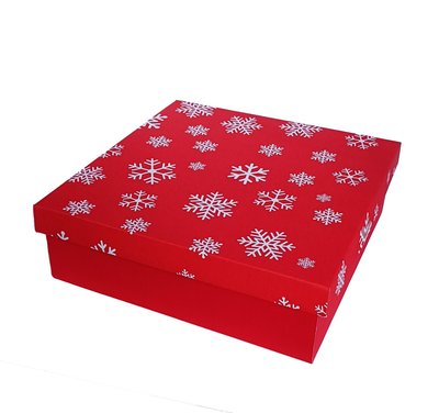 Подарункова коробка двосторонній картон "Новий рік червона сніжинки" (30х30х9) kor-NGKS-30-9 фото