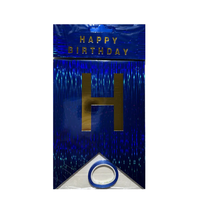 Гирлянда буквы Happy Birthday Синяя Голограмма Полоски 1649 фото