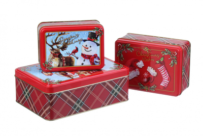 Набор из 3 новогодних коробок "Дед Мороз и снеговик красная клеточка" 63-1316 фото