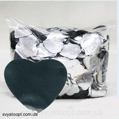Конфетті сердечки 50 грамм Срібло 25 мм 3646 фото