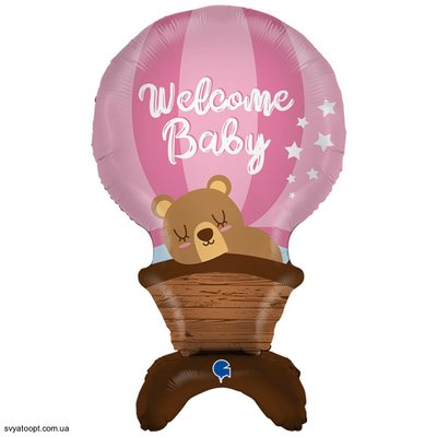 Фольгована фігура Повітряна куля рожева з ведмедиком Grabo 3207-3073 фото