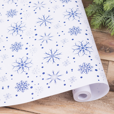 Папір подарунковий новорічний "Сині сніжинки" 70см * 10м 3832-111 фото