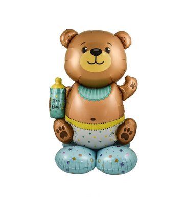 Стояча фольгована фігура "Ведмедик з бутилочкою хлопчик в інд. уп." Китай T-232 фото