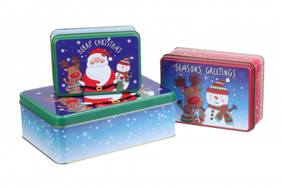Набір з 3 новорічних коробок "Дід Мороз та олень на синьо-білому фоні" 63-1309 фото