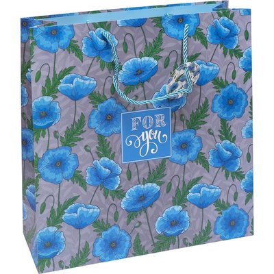 Подарочный пакет "Синие цветы" 35х37х12 см (1 штука) GB21394 фото