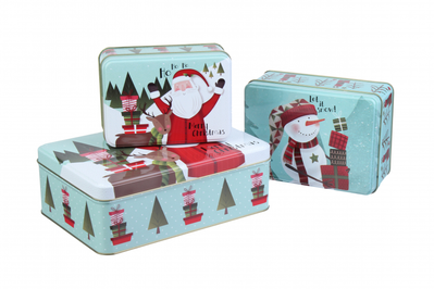 Набір з 3 новорічних коробок "Дід Мороз та олень на м'ятному фоні" 63-1286 фото