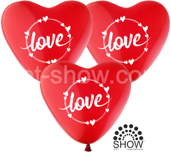 Шары ТМ Show (1 ст.) 12" (Love красные на сердцах) (100 шт.) SS-19 фото